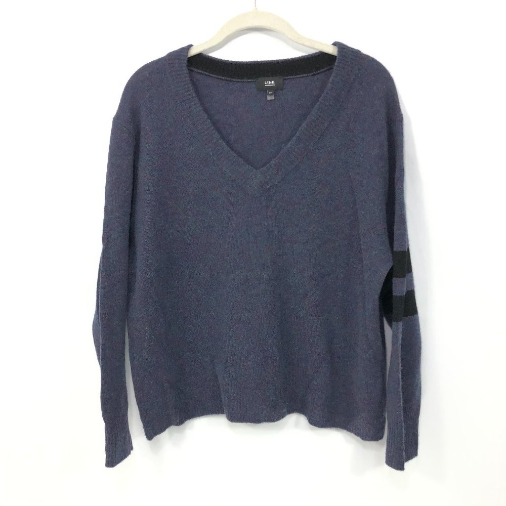 LINE Cashmere Sweater Women's Heather Purple V-Neck Relaxed Fit Size S